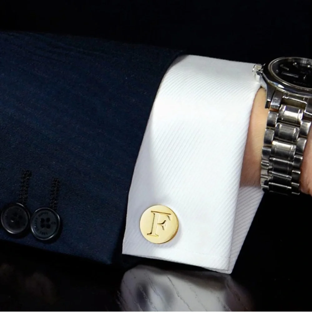 Elegant Gold Cufflink, money clip and Tie Clip Set - letter F